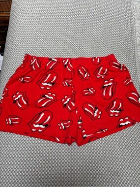 The Rolling Stones Red Graphic Lip-Print Lounge Shorts 2X